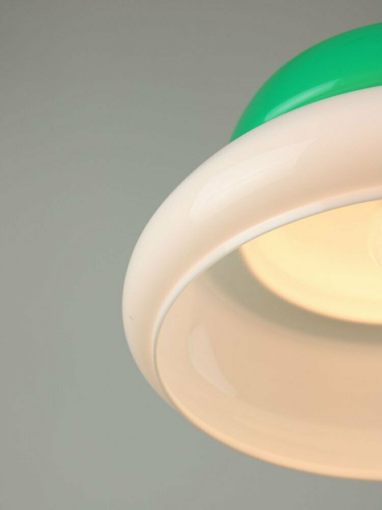 Italian Space Age Ceiling Lamp In Green In White & Green Acrylic Glass And Chrome, 1970s photo Lighting