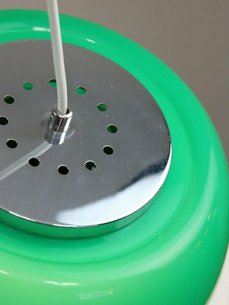 519.0 Italian Space Age Ceiling Lamp In Green In White & Green Acrylic Glass And Chrome, 1970s photo