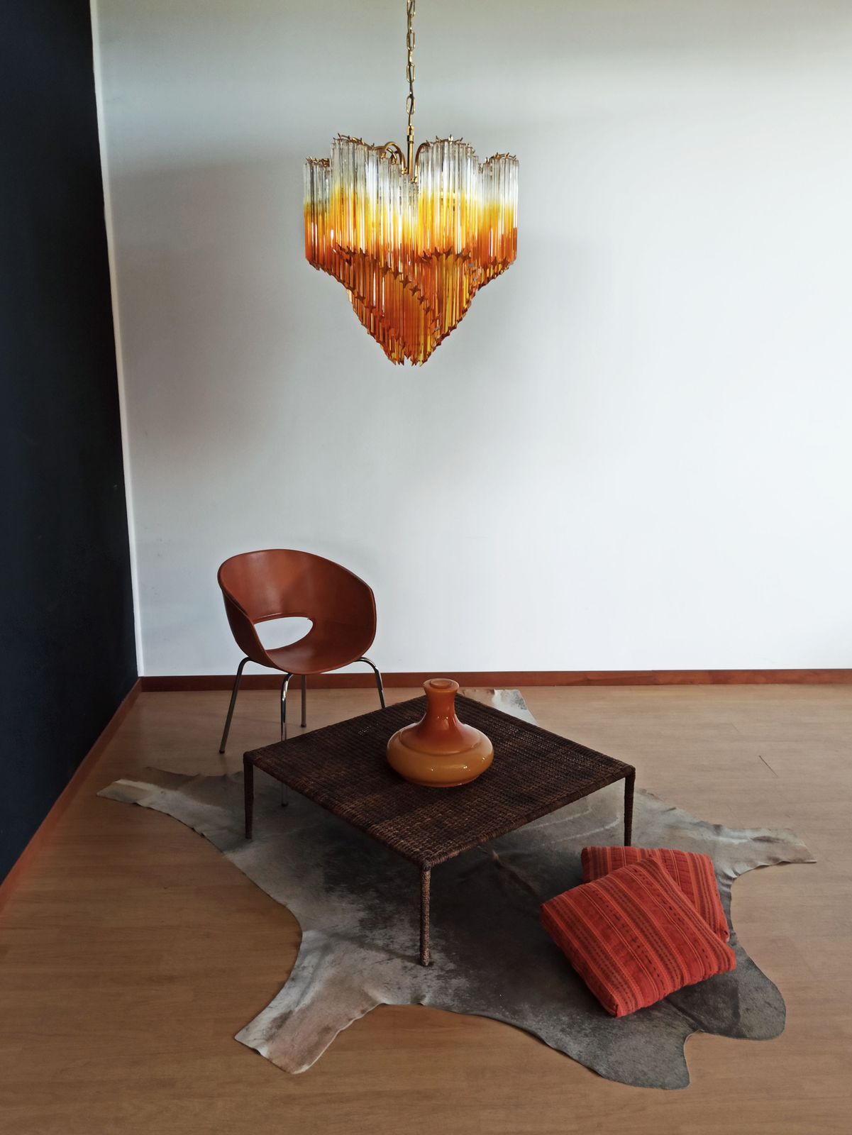photo vintage Modern Quadriedri Murano Glass Chandelier   114 Shaded Amber Prism Quadriedri