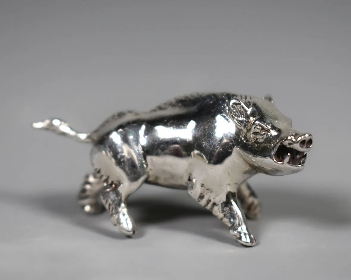Home Decor Collection Of Six Miniature Silver Pigs & Wild Boar photo