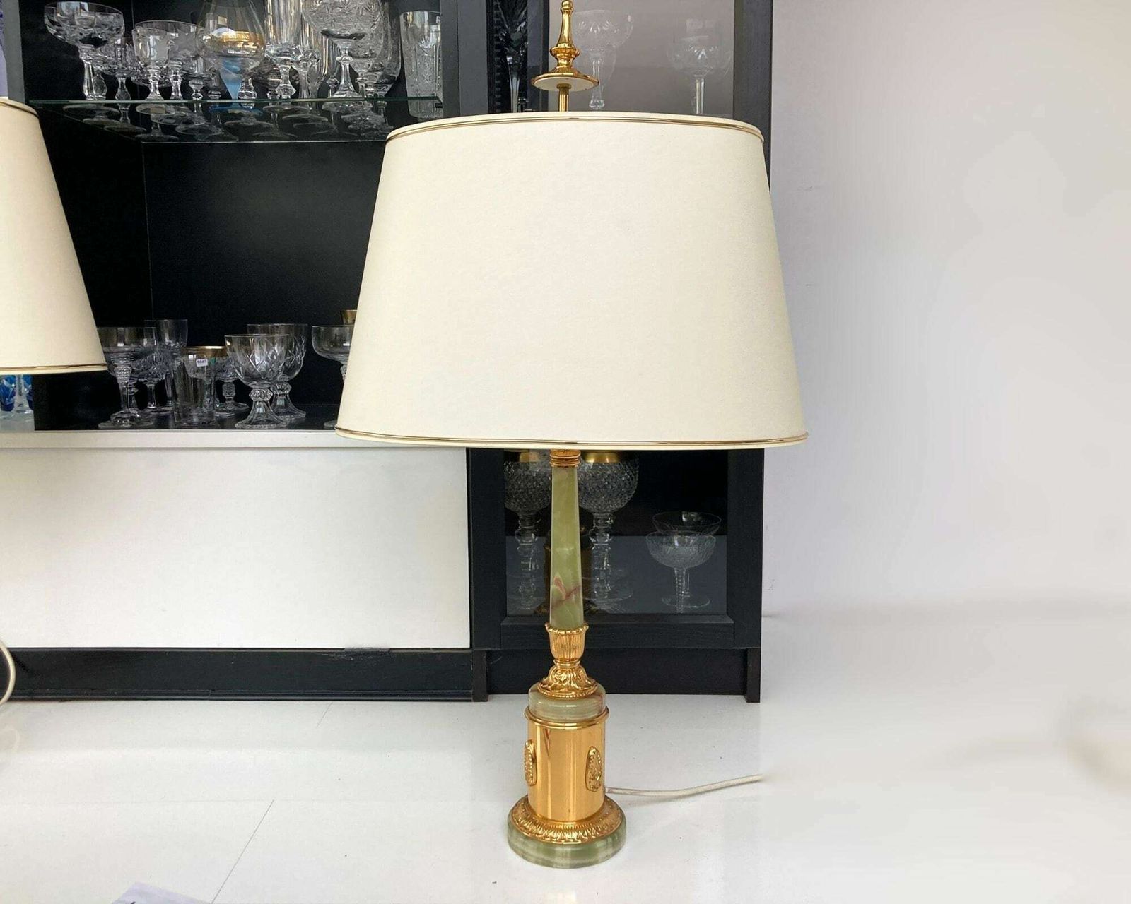 Paar Onyx Tafellampen | Grote Marmeren Lampen | Jaren 1950 photo vintage
