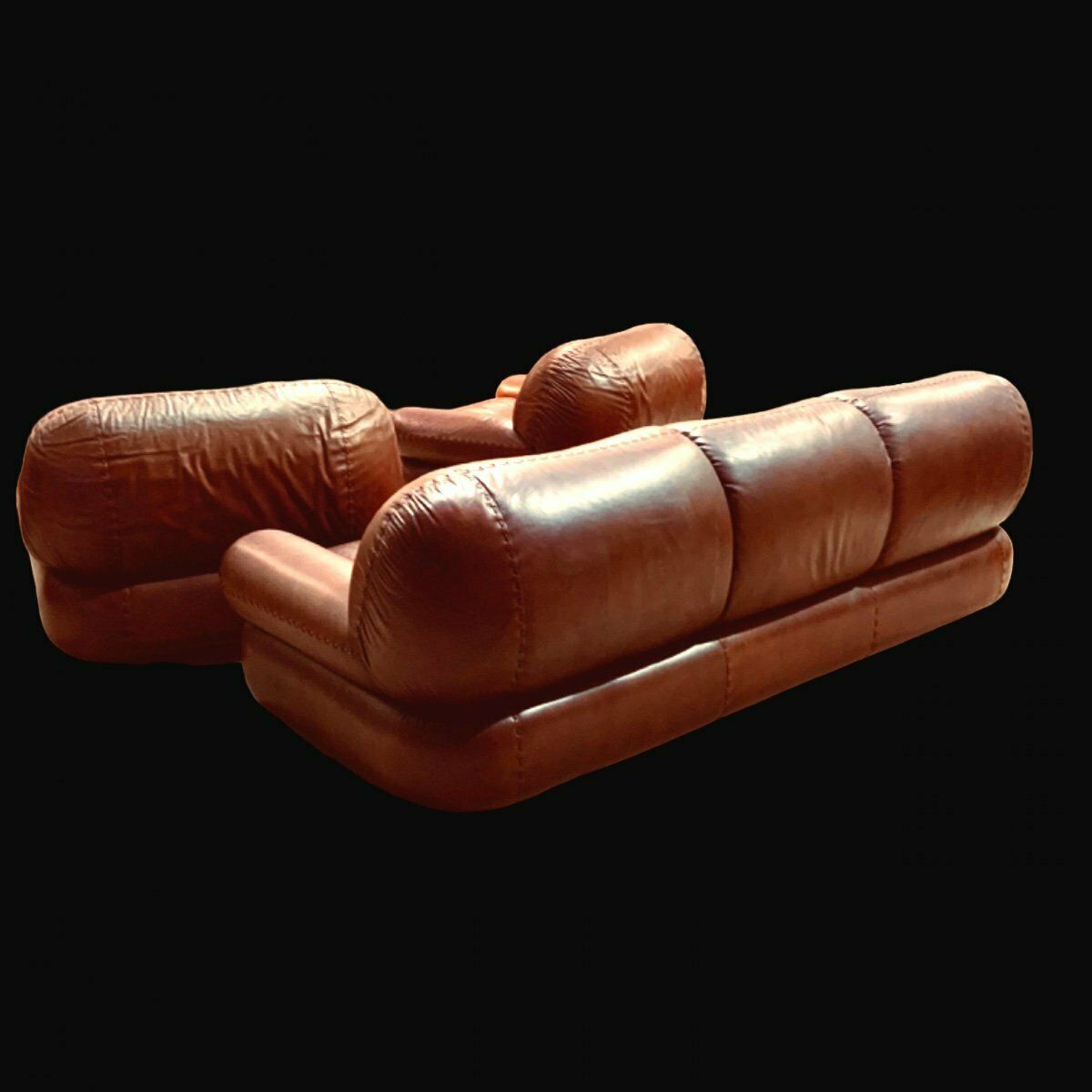 Leather Living Room, A Sofa And Two Armchairs, Sapporo Model For Mobil Girgi. Italy 1970s photo for sale