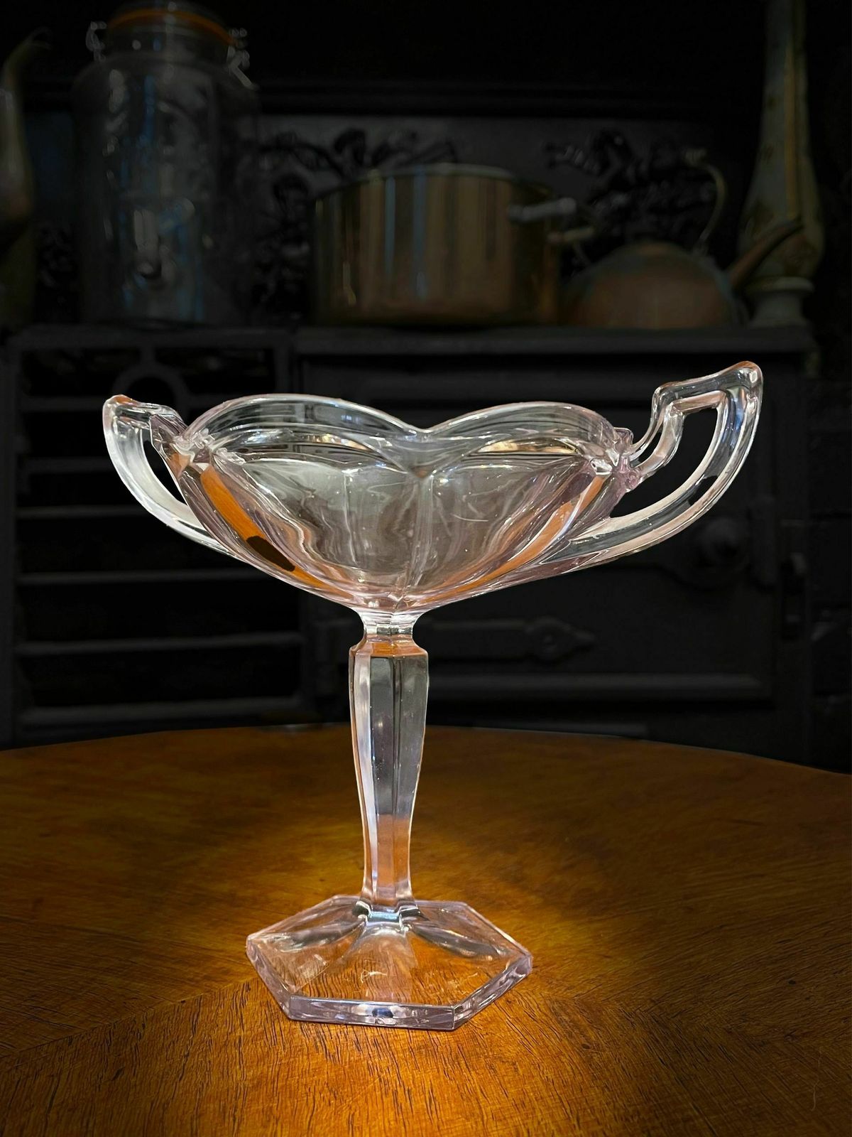 1930s Rare Lilac Tinted Pedestal Bowl.Twin Handled Bon Bon Dish photo furniture
