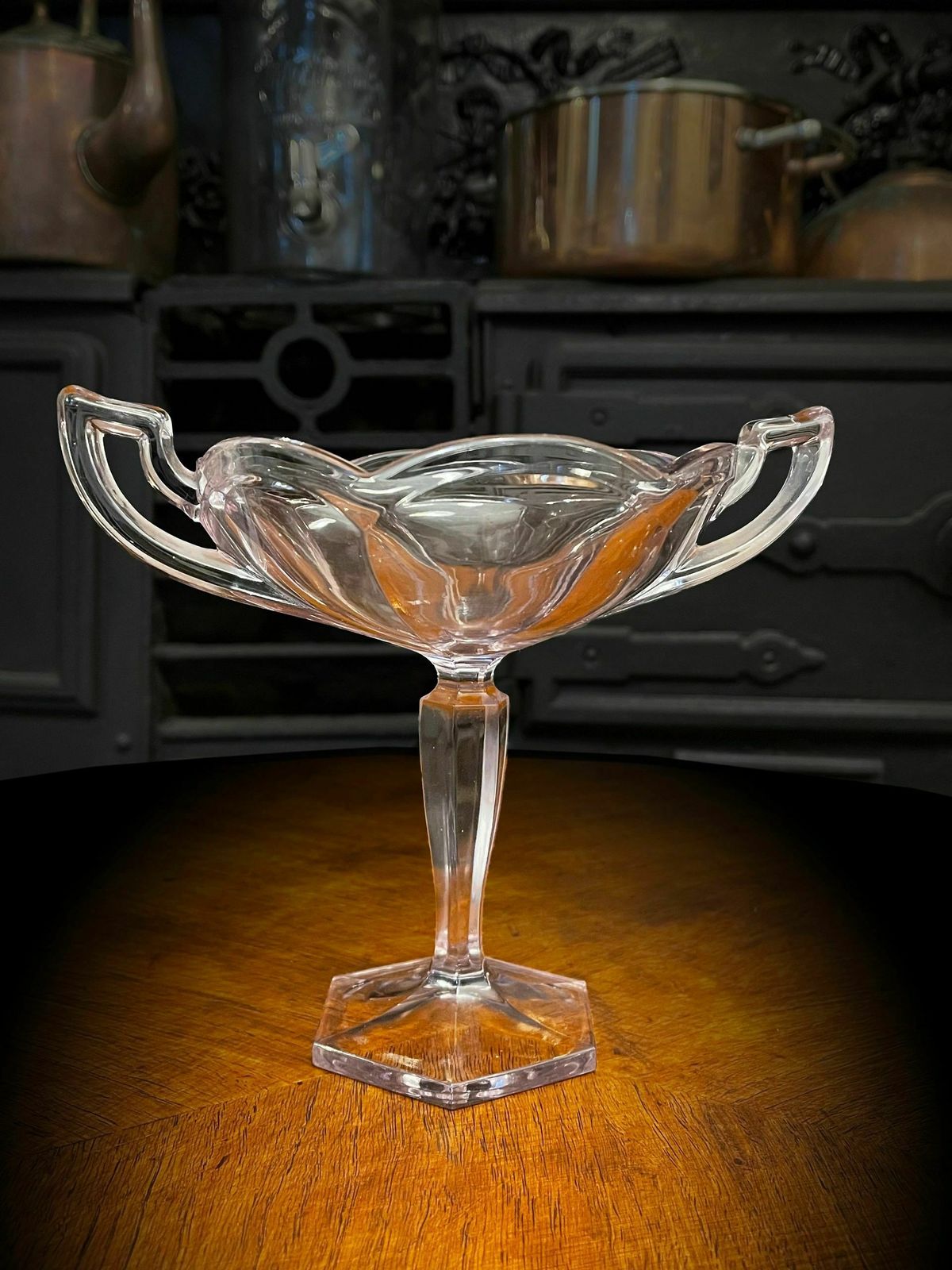 1930s Rare Lilac Tinted Pedestal Bowl.Twin Handled Bon Bon Dish photo for sale