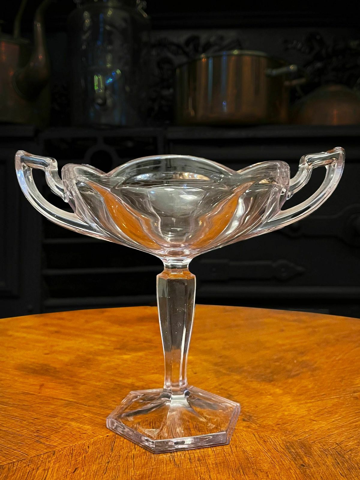 1930s Rare Lilac Tinted Pedestal Bowl.Twin Handled Bon Bon Dish photo vintage