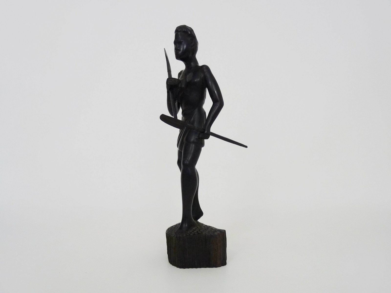 Malagasy School, Tananarive, Madagascar Art Deco Wooden Statuette 2 Spears. Signed F.Raydaly photo for sale