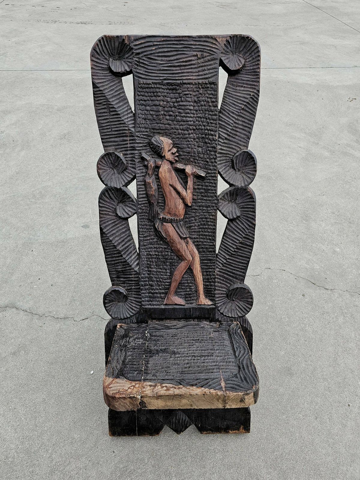 Antique Western African Stargazer Chairs Done In Hand Carved Wood By Yoruba Tribes // Made In Nigeria Ca. 1900s photo vinterior