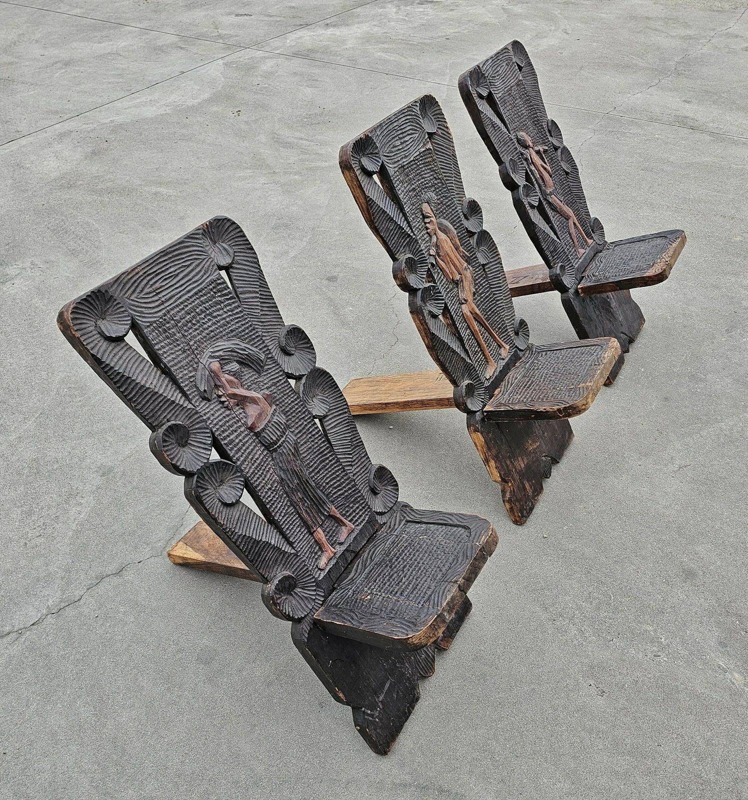 Antique Western African Stargazer Chairs Done In Hand Carved Wood By Yoruba Tribes // Made In Nigeria Ca. 1900s photo vintage