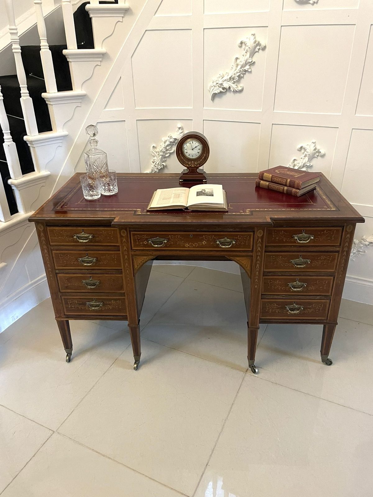 Outstanding Quality Antique 19th Century Mahogany Inlaid Kneehole Desk By Edwards And Roberts photo Furniture