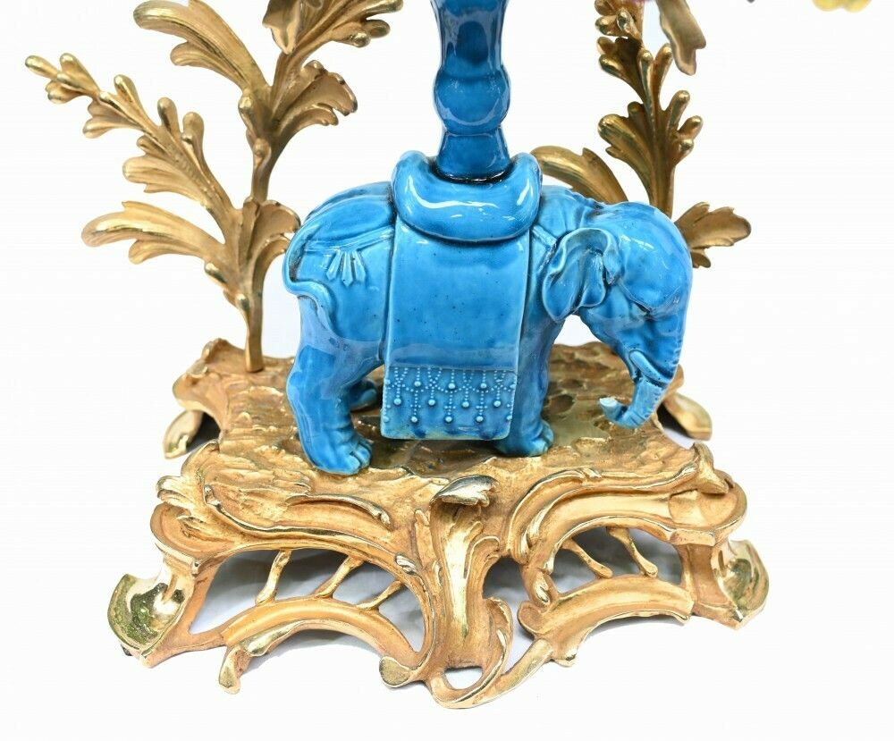 Pair Regency Porcelain Elephant Candelabras Gilt 1880 photo vintage