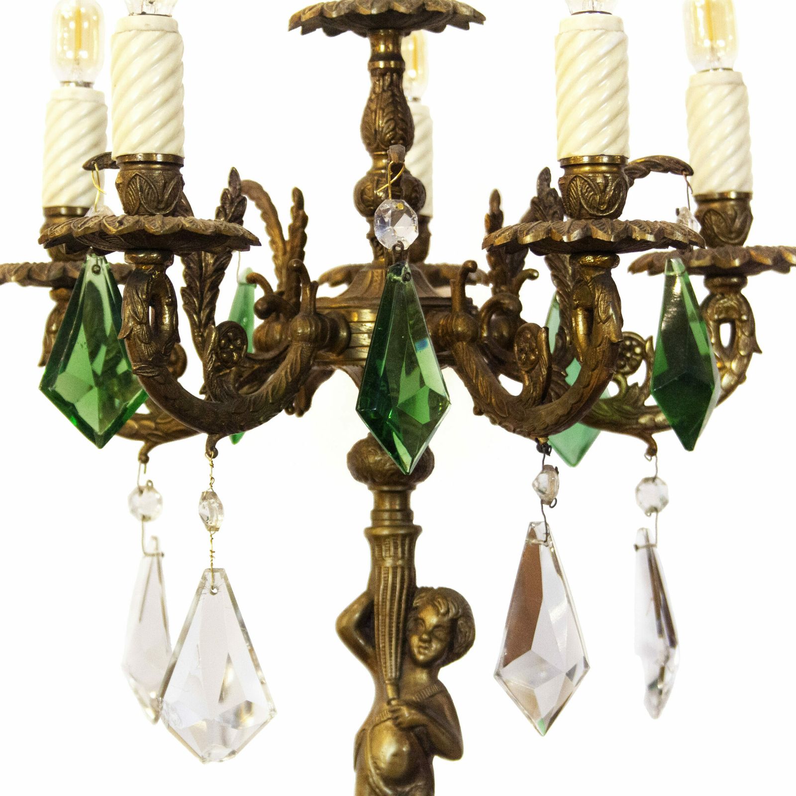 Vintage Bronze Candelabra Lamp With Green Crystals, 1930s photo 220.0