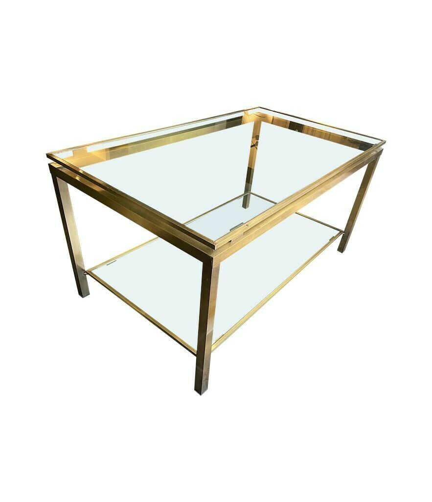 A French 1970s Gilt Metal Two Tiered Coffee Table In The Style Of Guy Lefevre photo vinterior