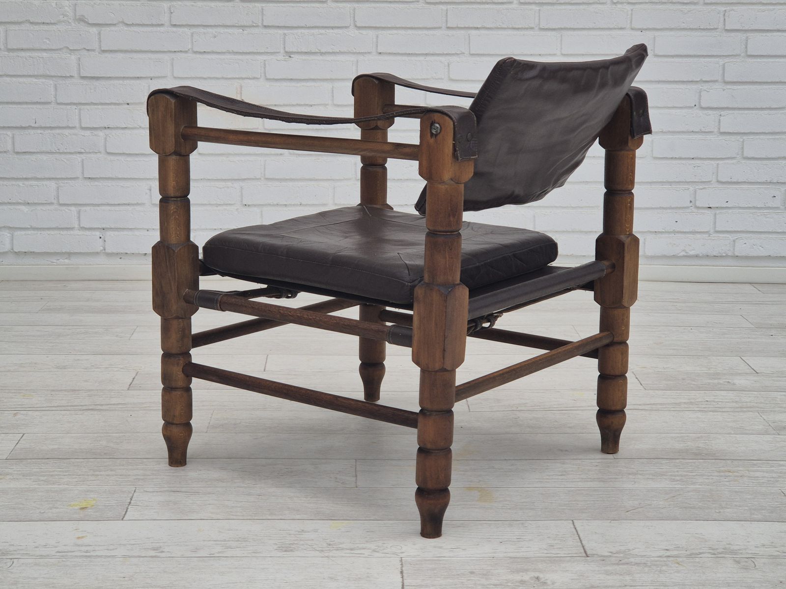 1960s, Scandinavian "Safari" Lounge Chair, Original Condition, Leather, Beech Wood. photo buy
