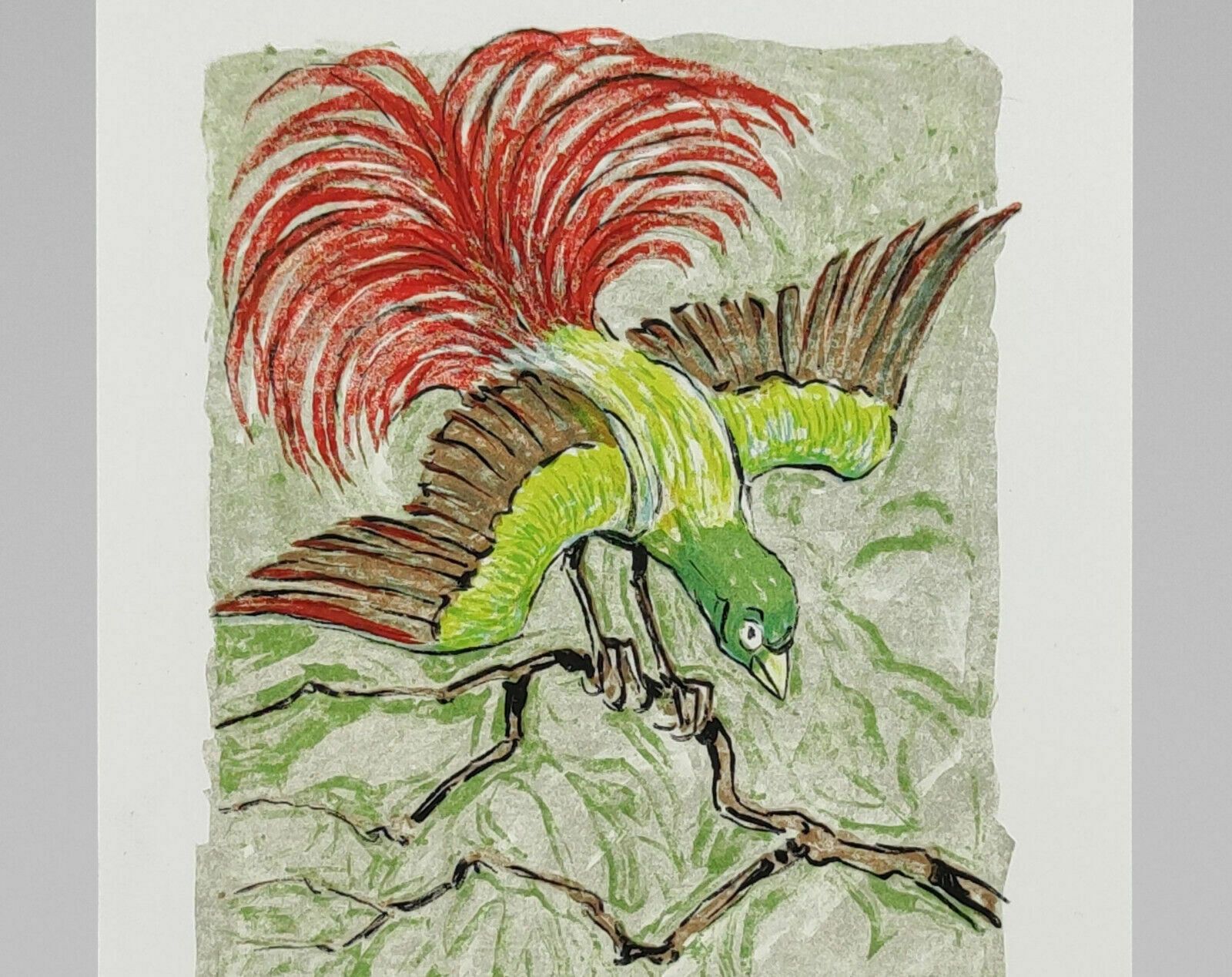 A.W. Diggelmann – Colourful Birds Of Paradise Lithograph Print   Signed 1970s photo furniture