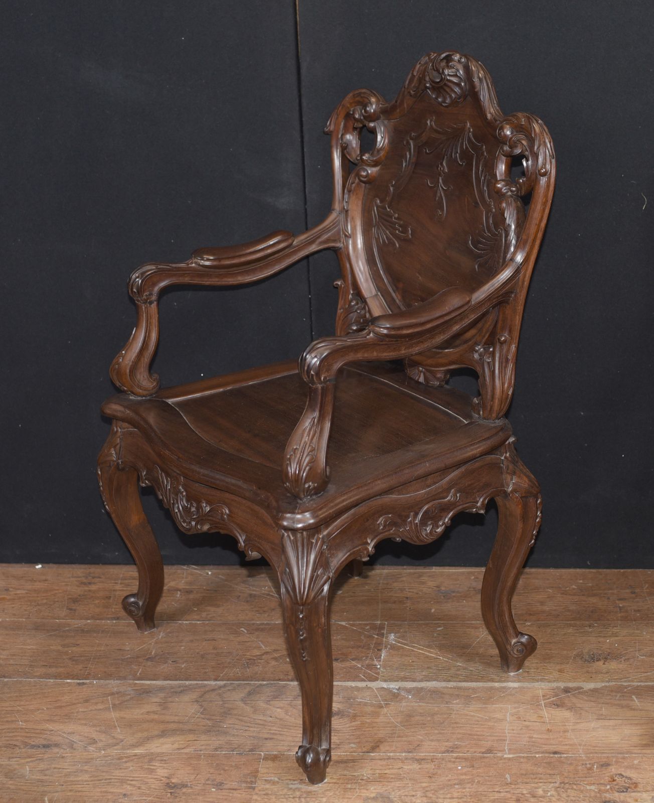 Pair Art Nouveau French Hard Wood Arm Chairs photo vinterior