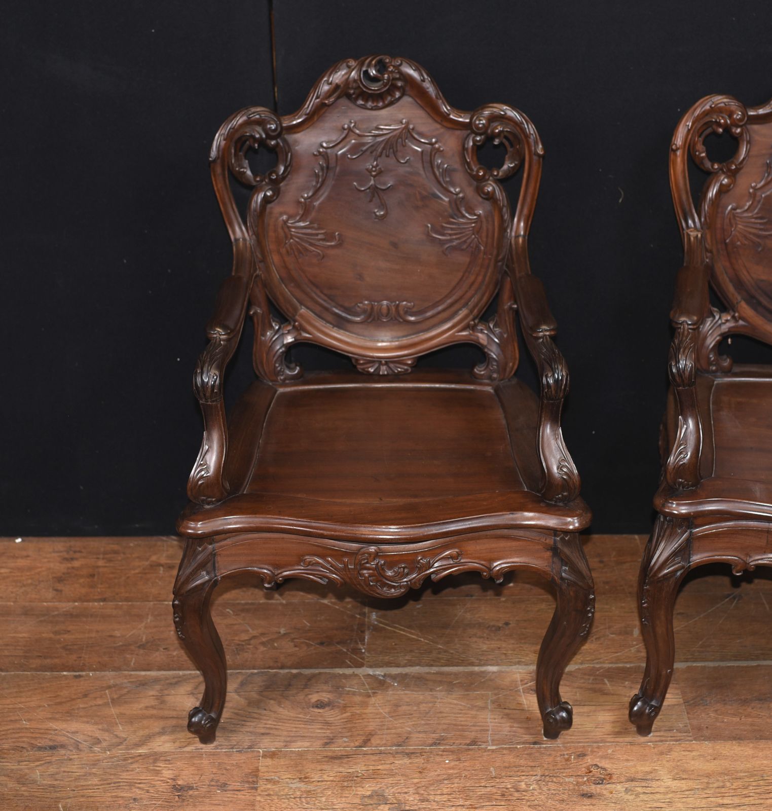 Pair Art Nouveau French Hard Wood Arm Chairs photo buy