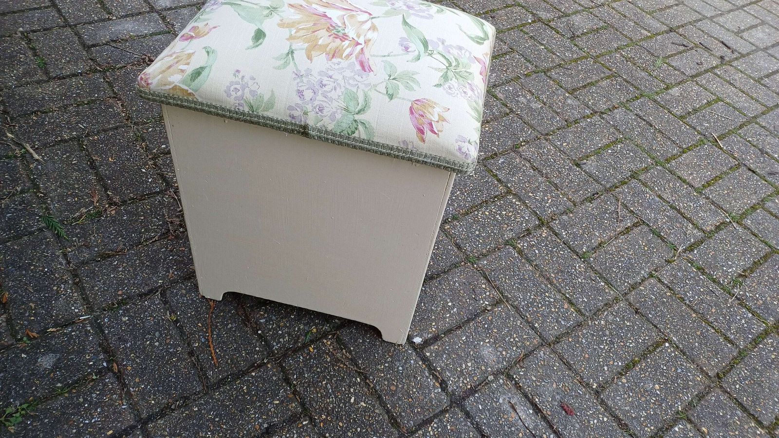 Beautifully Upcycled Restored Vintage Retro Wooden Linen Basket Cushioned Stool. photo buy