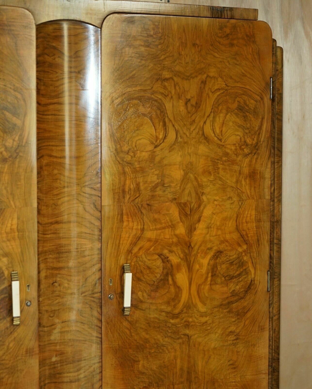 Large Antique Art Deco Circa 1930's Satin Walnut Double Wardrobe Part Of Suite photo 1950.0