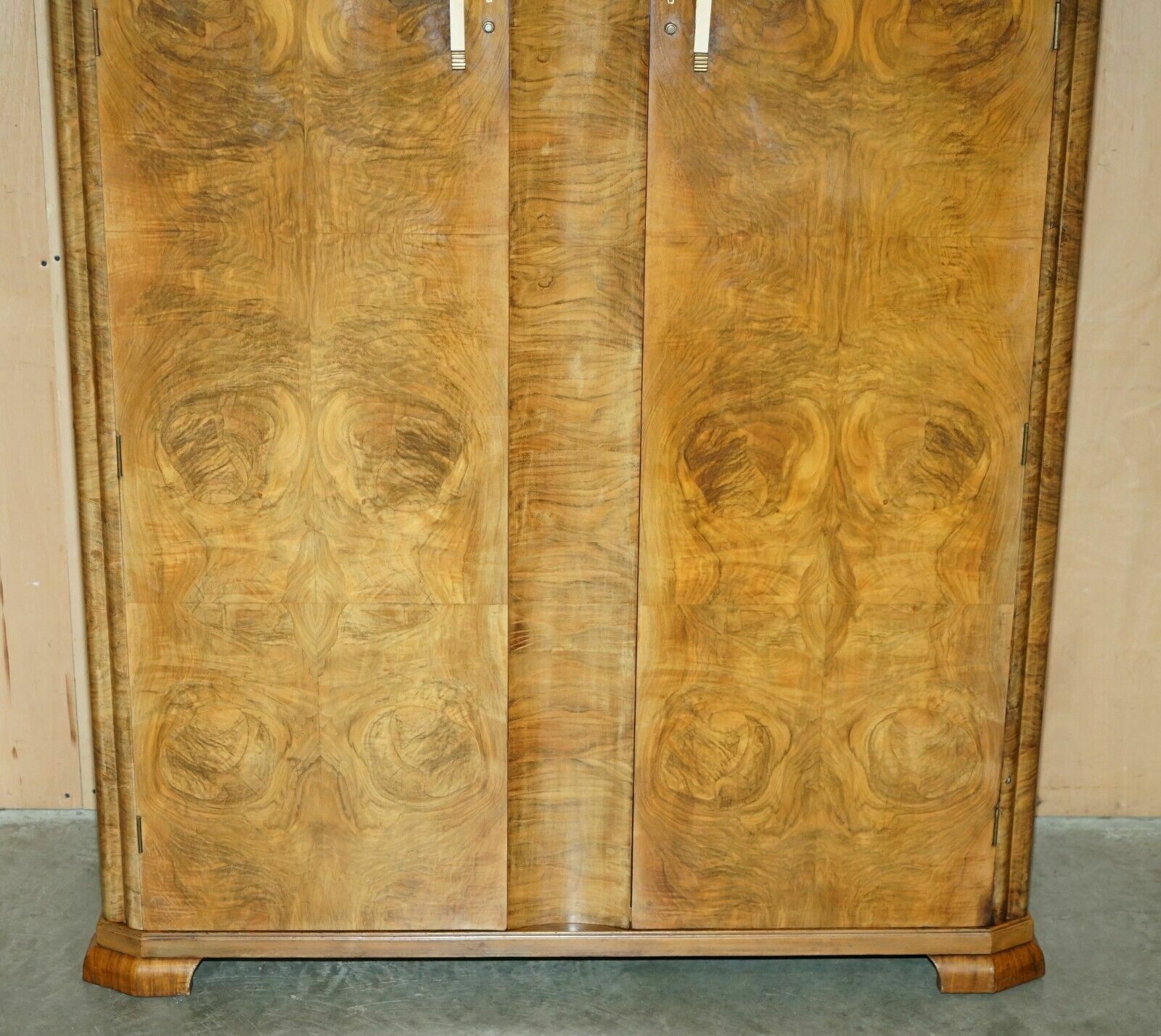 photo furniture Large Antique Art Deco Circa 1930's Satin Walnut Double Wardrobe Part Of Suite