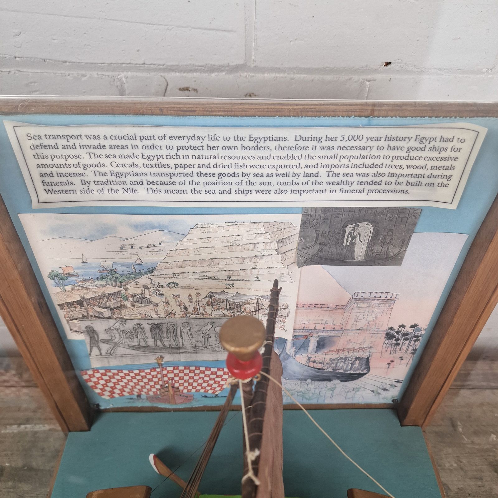 Vintage Mid 20th Century Educational Model Of An Egyptian Ship photo Home Decor