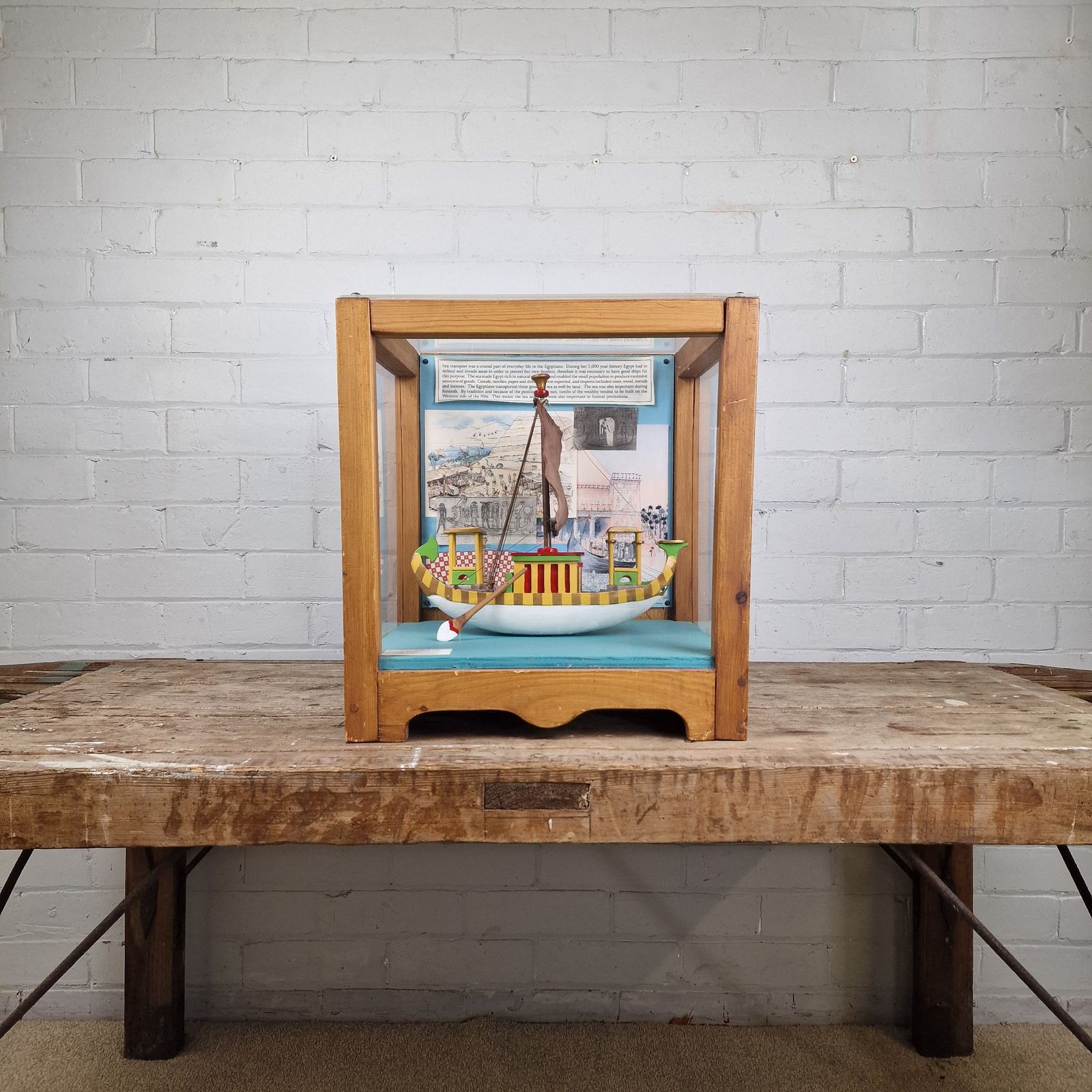 Vintage Mid 20th Century Educational Model Of An Egyptian Ship photo vinterior