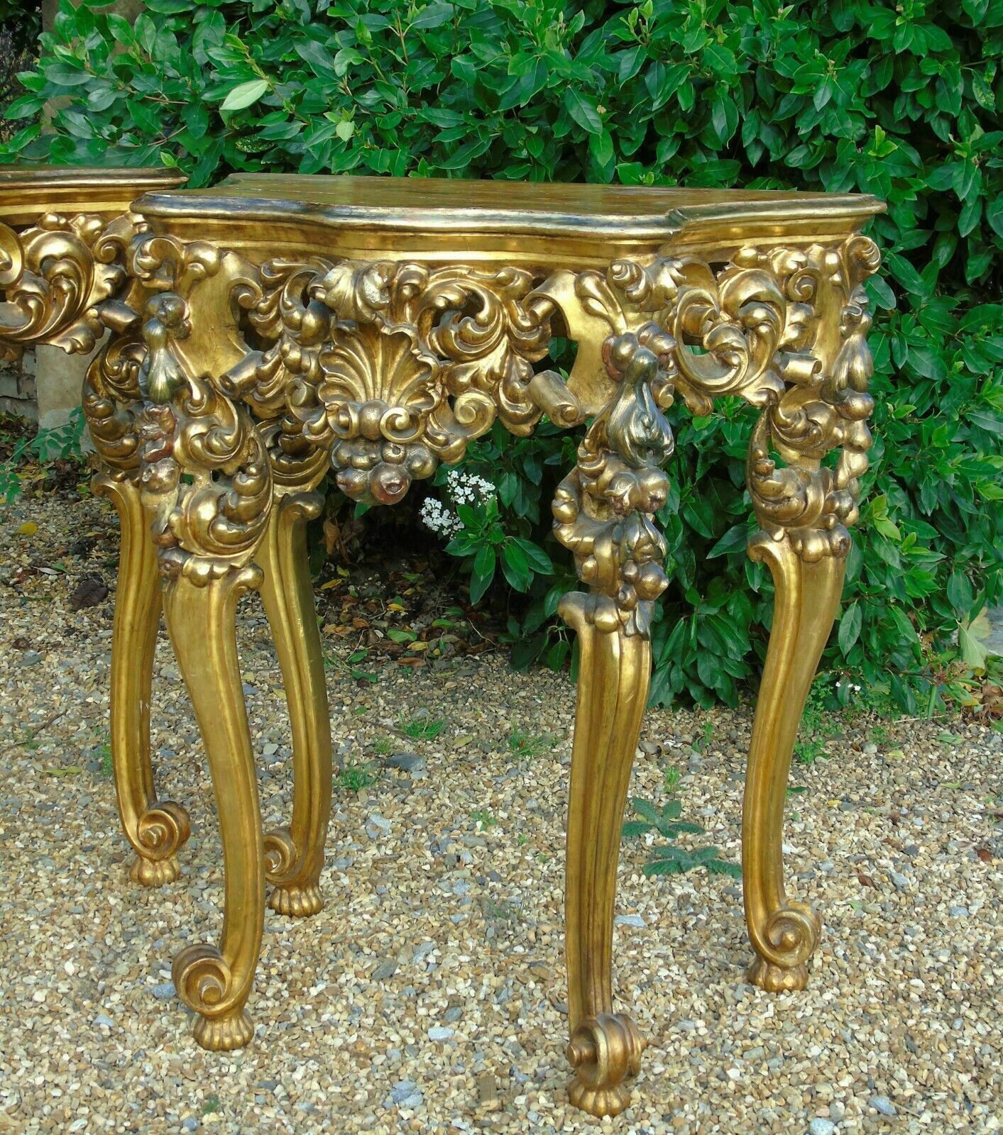 Fabulous Pair Of Giltwood Console Tables 19th Century Rococo photo buy