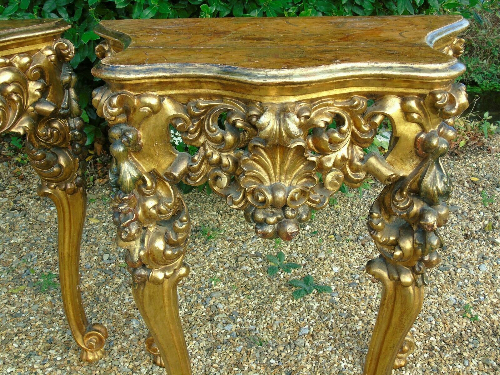 Fabulous Pair Of Giltwood Console Tables 19th Century Rococo photo vintage