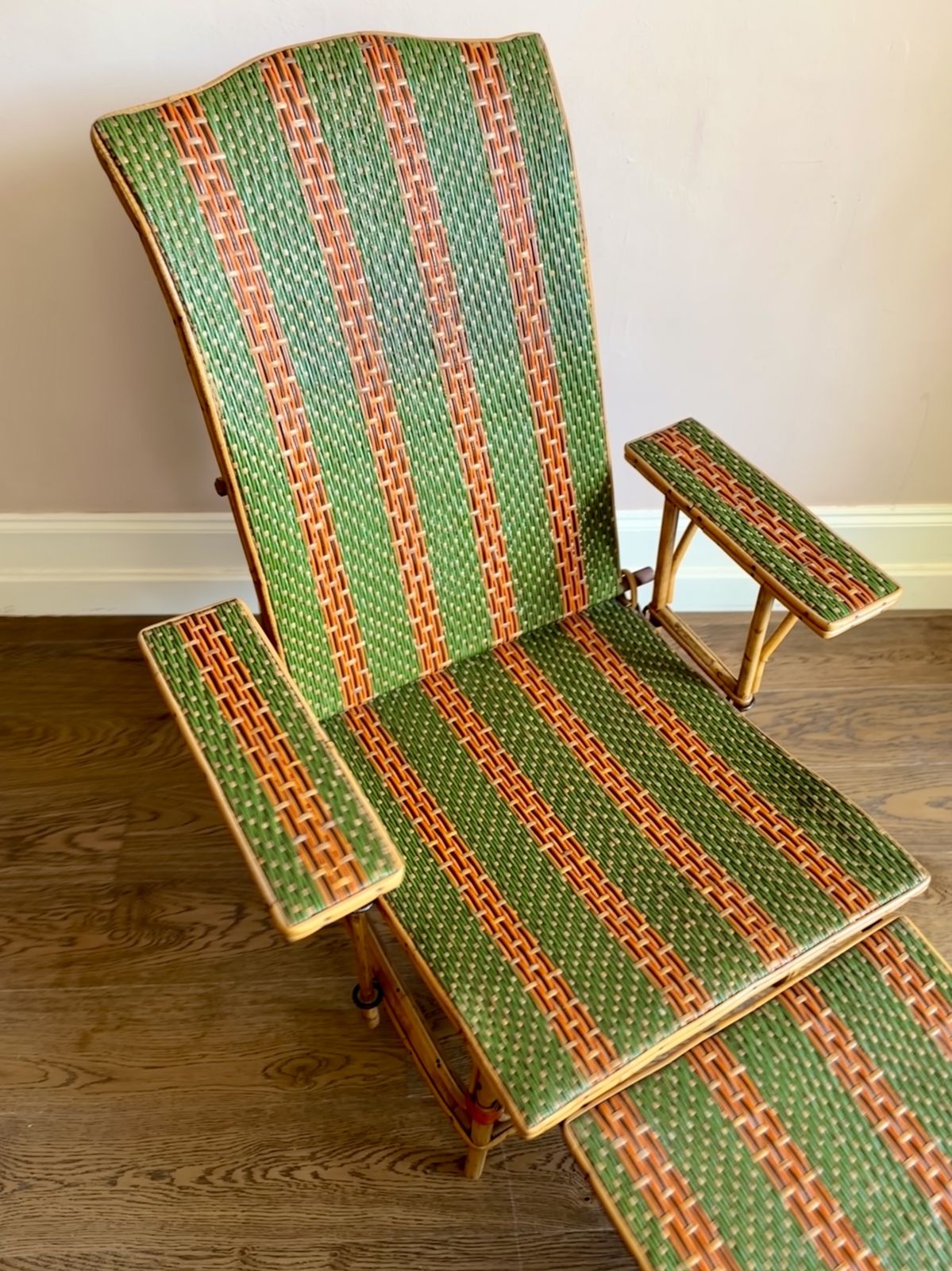 Early C20th French Bamboo & Rattan Chaise Longue Sun Lounger photo for sale