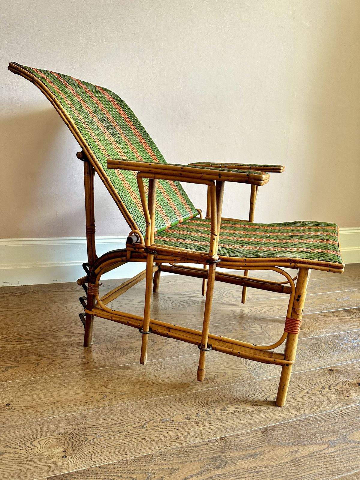 Early C20th French Bamboo & Rattan Chaise Longue Sun Lounger photo buy