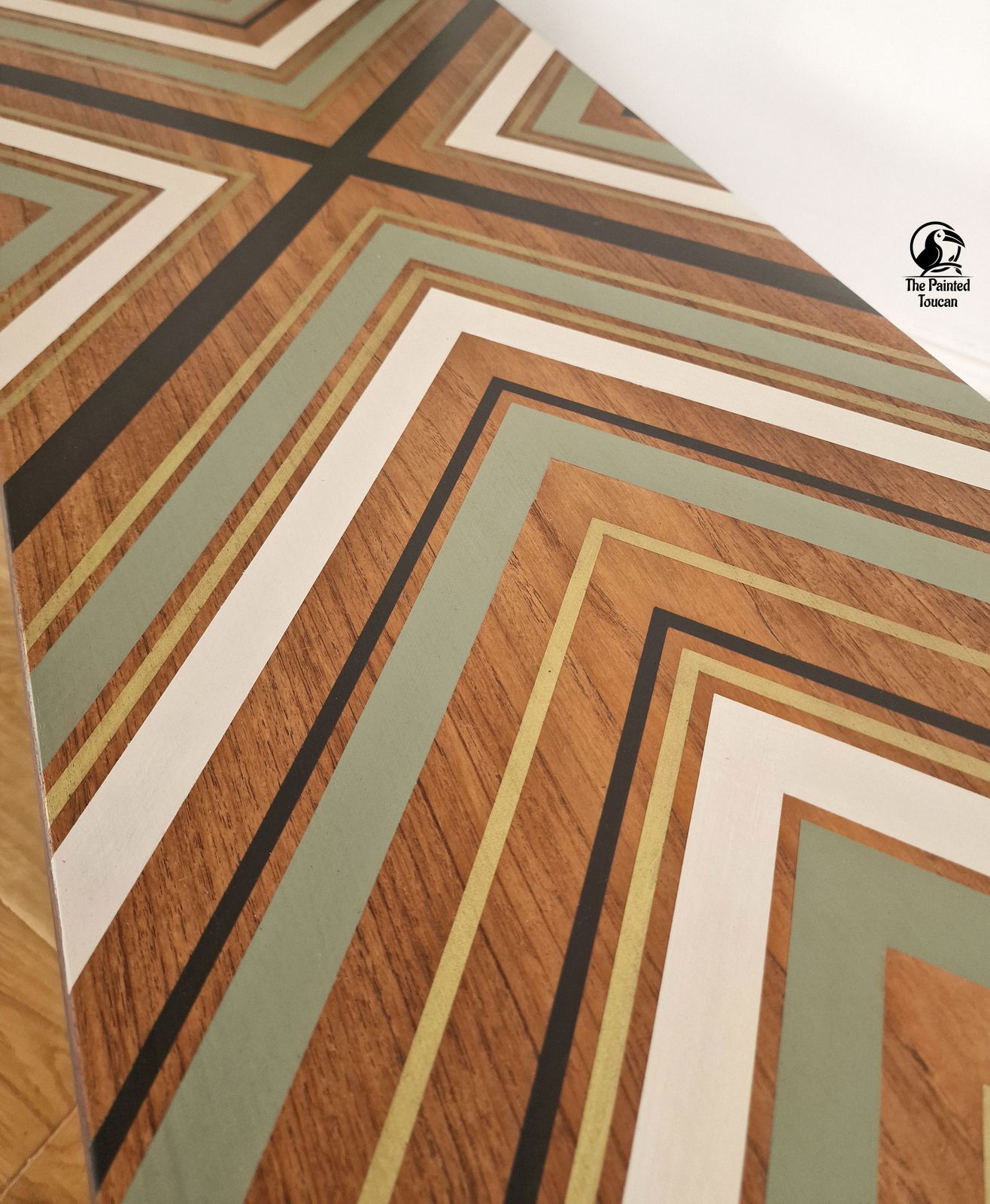 photo furniture Large Mid Century Teak Surfboard Coffee Table Customised With Tape Design