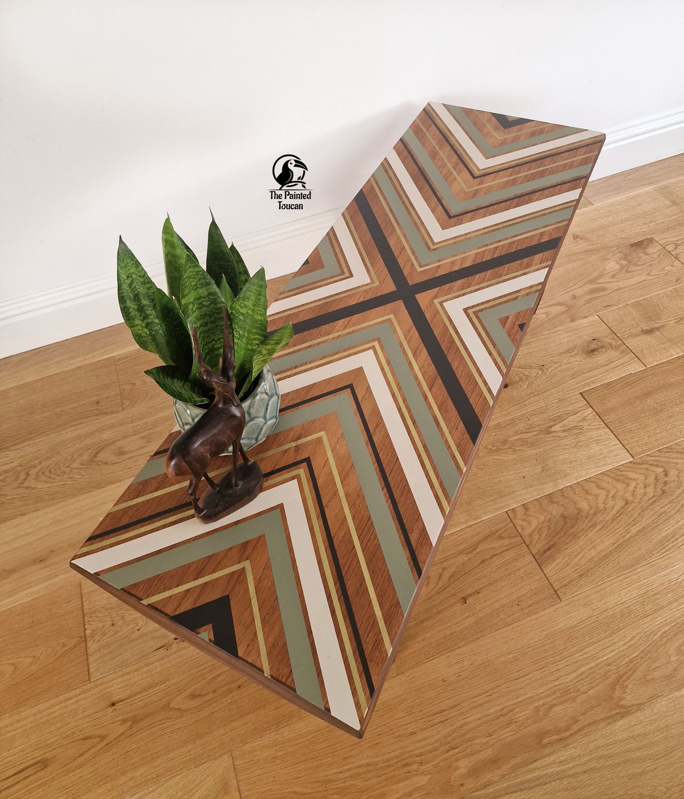 Large Mid Century Teak Surfboard Coffee Table Customised With Tape Design photo buy