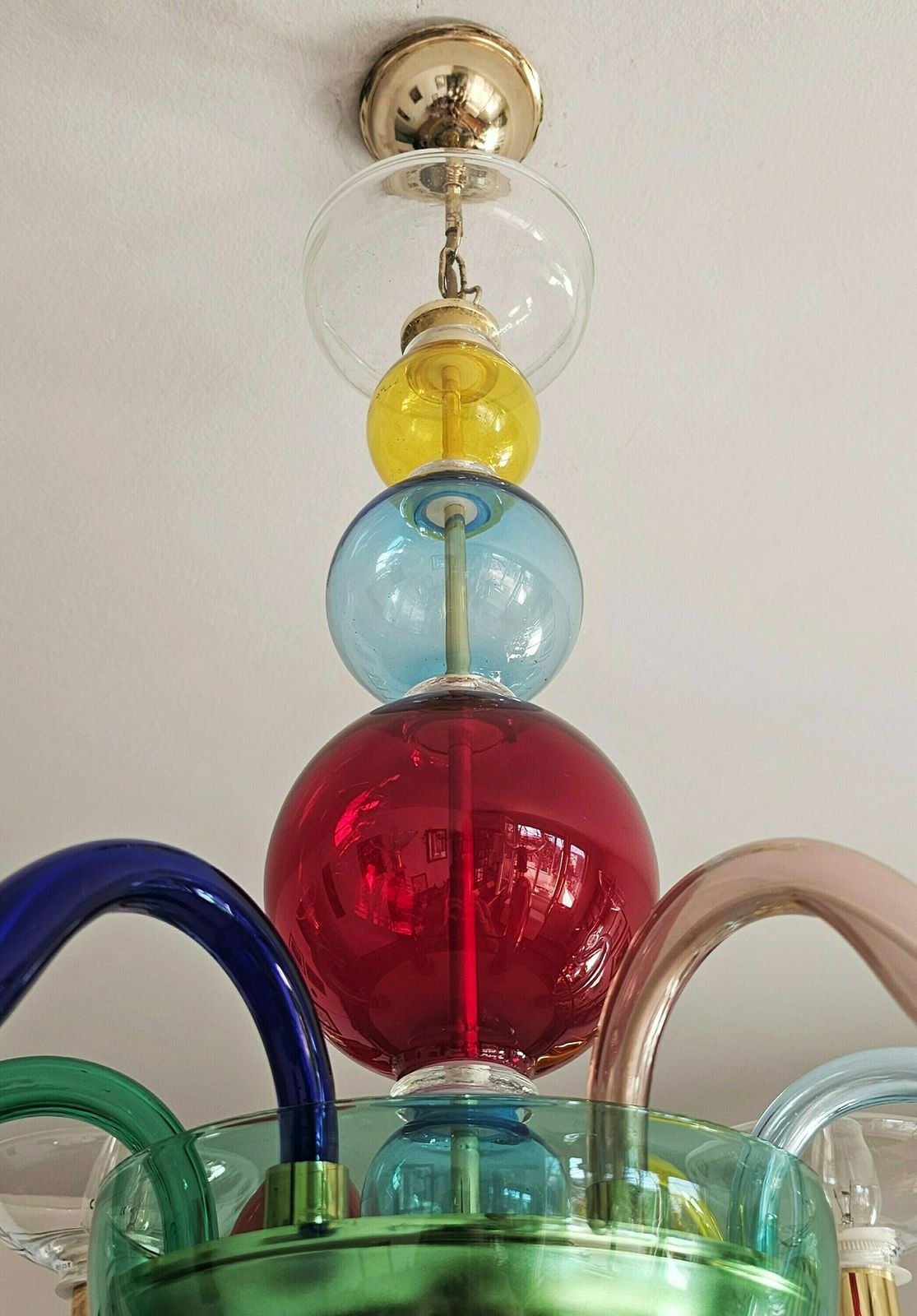 Multicolor Murano Glass Chandelier Attr. To Gio Ponti For Venini // Handmade Murano Glass Chandelier // Made In Italy In 1970s photo vinterior