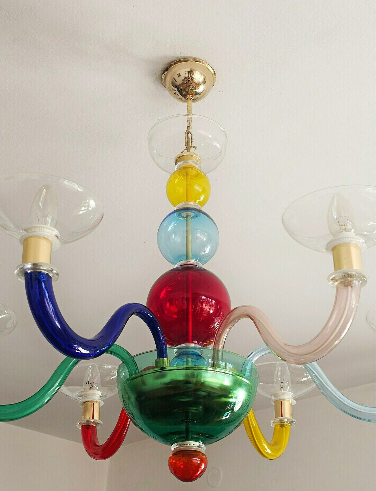 Multicolor Murano Glass Chandelier Attr. To Gio Ponti For Venini // Handmade Murano Glass Chandelier // Made In Italy In 1970s photo vintage