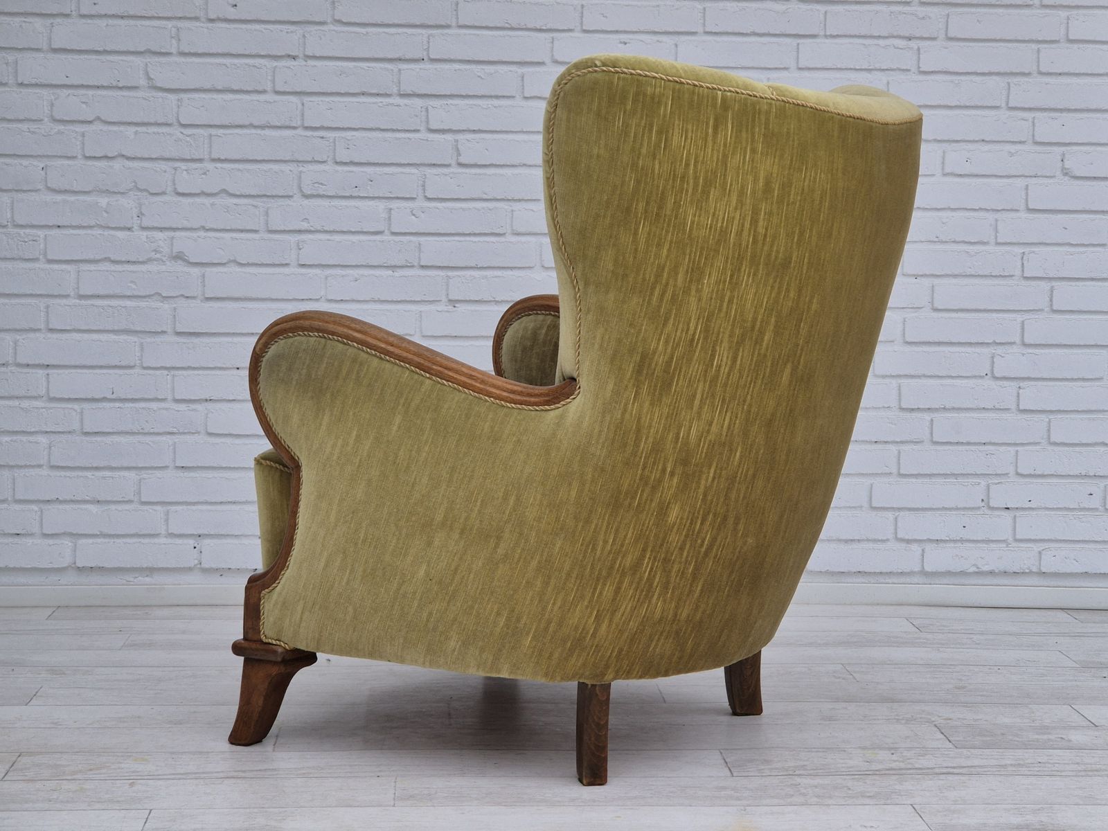 1960s, Danish Armchair In Original Very Good Condition, Furniture Velour, Oak Wood. photo Furniture