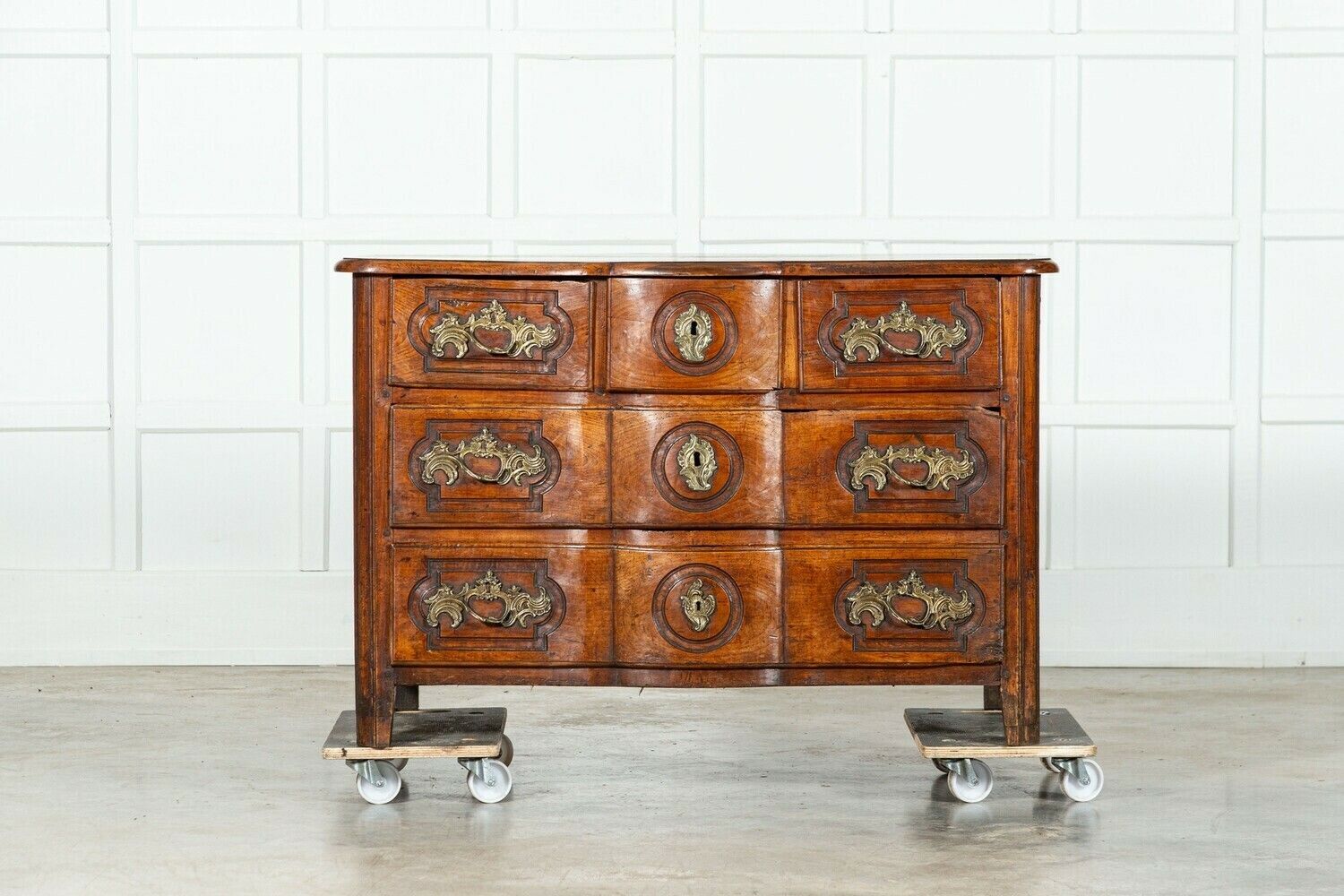 18thc Provincial Louis XV Fruitwood Serpentine Commode