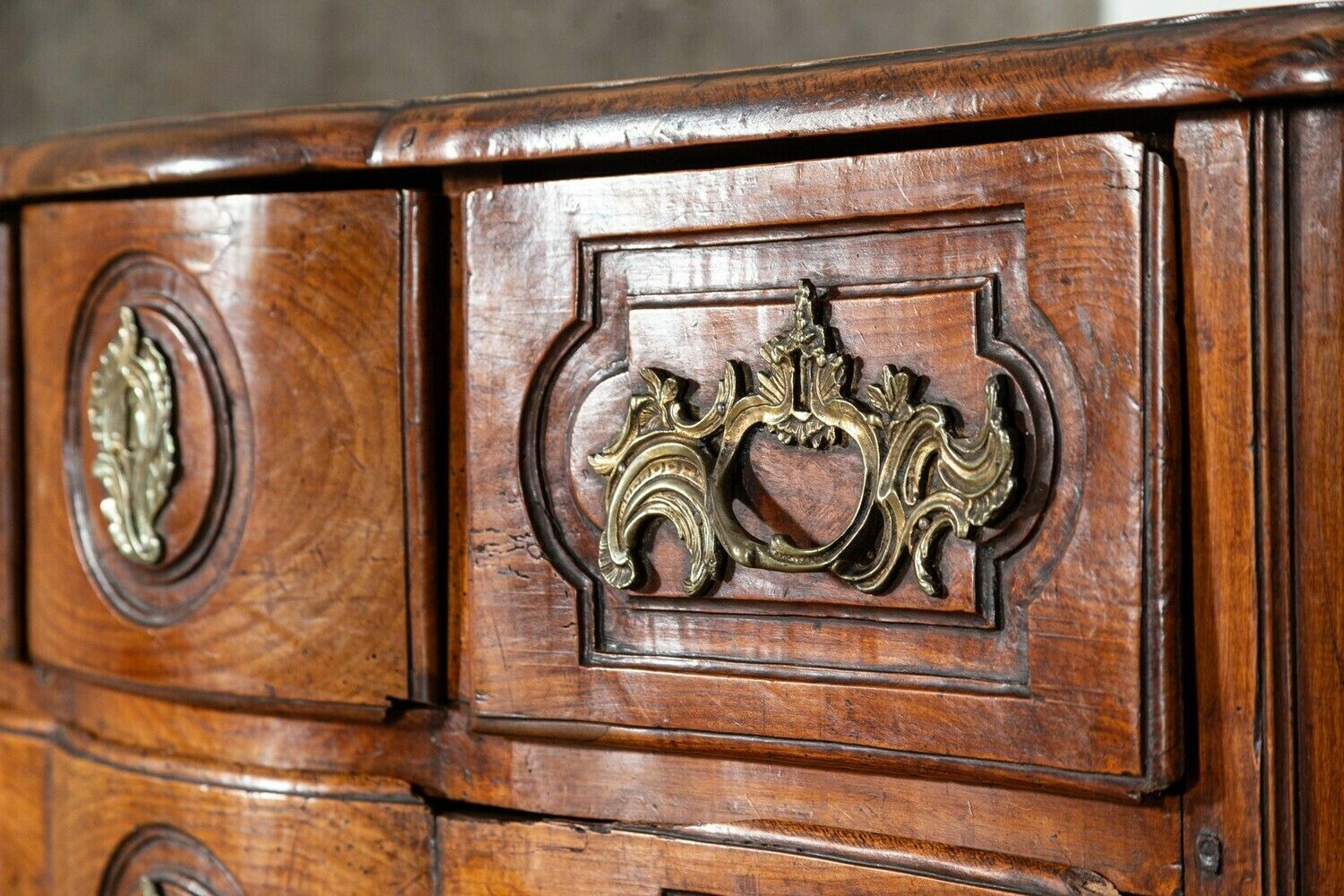 photo vintage 18thc Provincial Louis XV Fruitwood Serpentine Commode