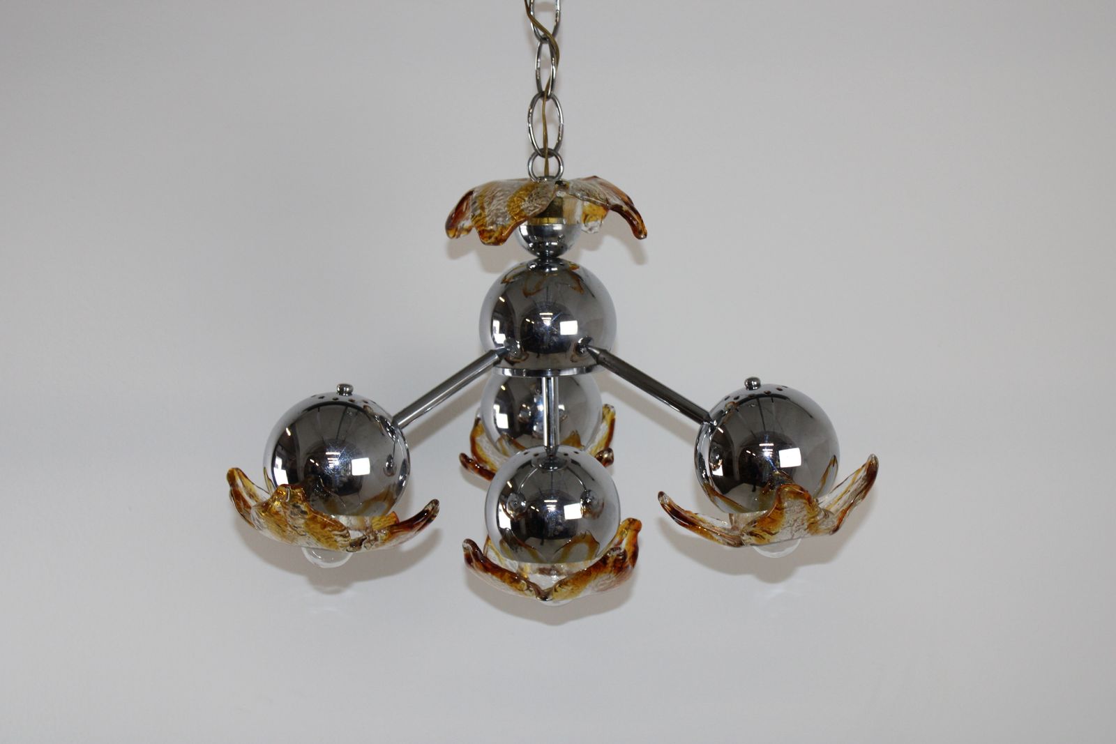 Murano Pendant Lamp By Mazzega/Italy 1970s Space Age/Chrome Sputnik Light