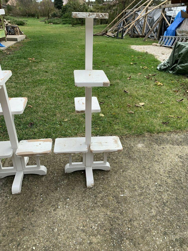 Art Deco White Painted Wooden Plant Stands, Set Of 2 photo Home Decor