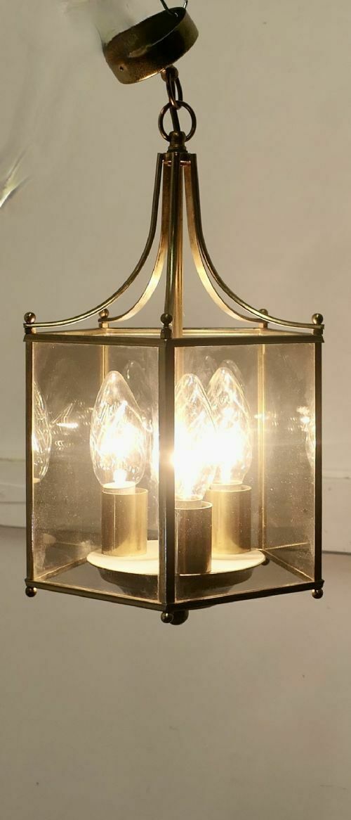 Superb Quality Pair Of Art Deco Style Brass And Glass Lanterns photo for sale