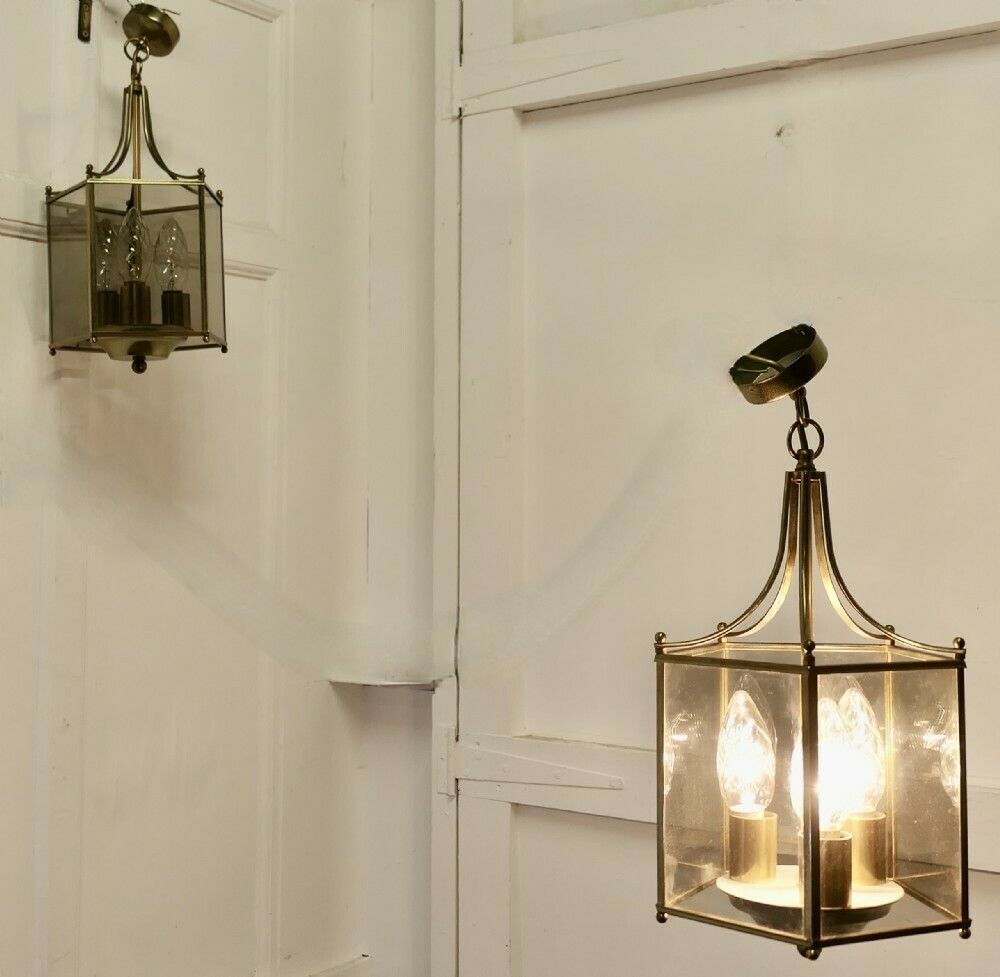 Superb Quality Pair Of Art Deco Style Brass And Glass Lanterns photo Lighting