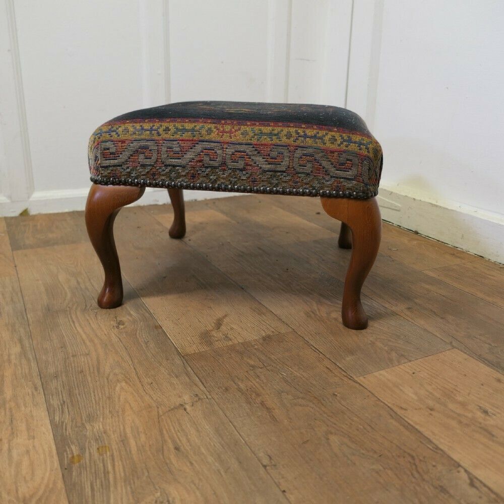 A Petit Point Embroidered Tapestry Upholstered Stool