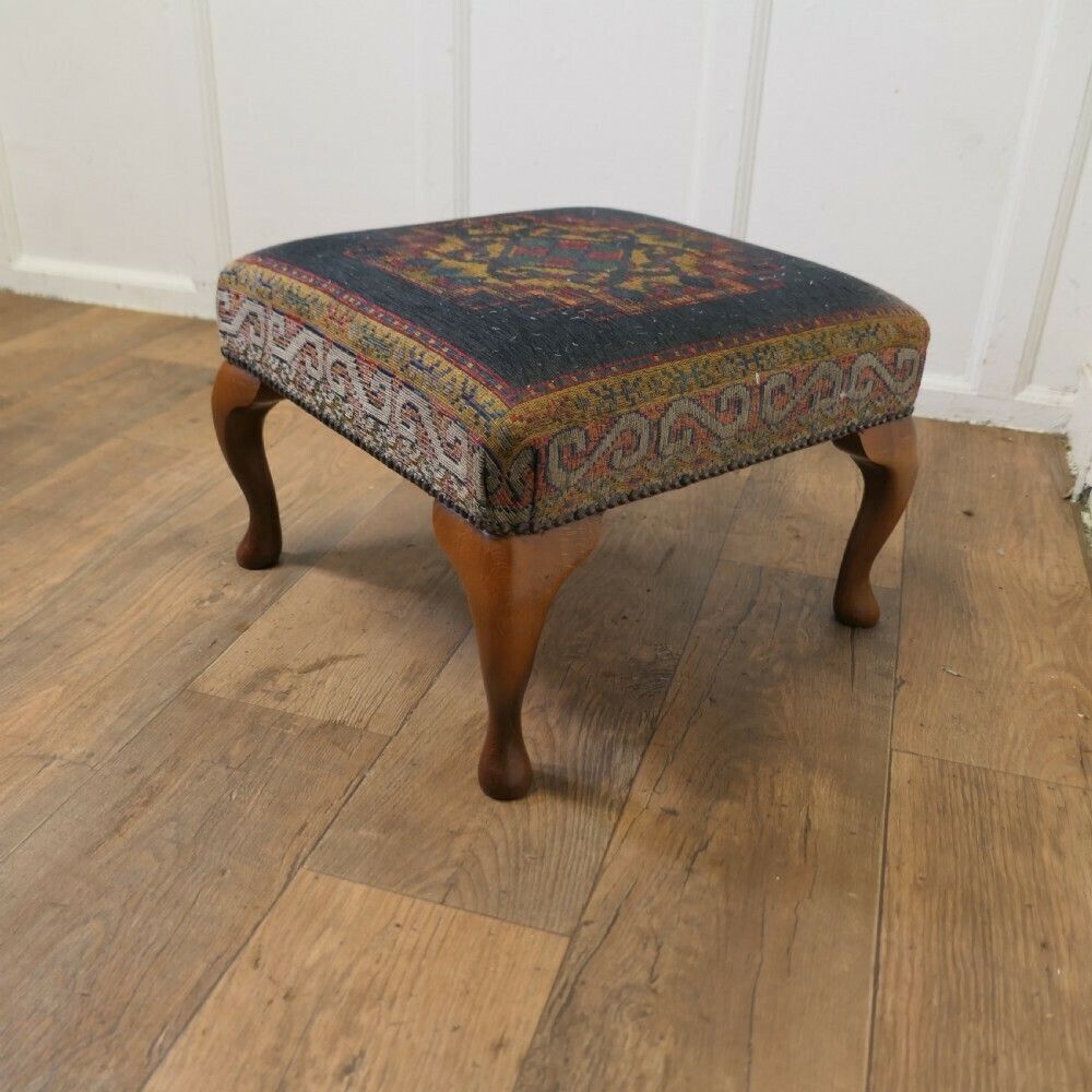 A Petit Point Embroidered Tapestry Upholstered Stool photo for sale