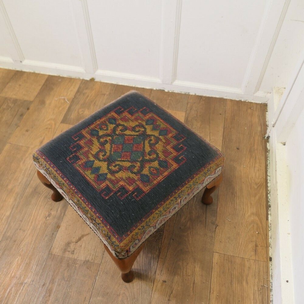 A Petit Point Embroidered Tapestry Upholstered Stool photo Furniture