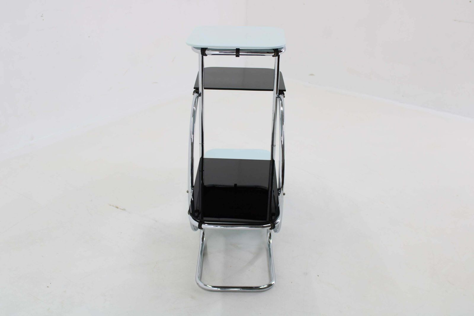 1930s Bauhaus Chrome Plated Etagere With Opaxy Glass, Czechoslovakia photo buy