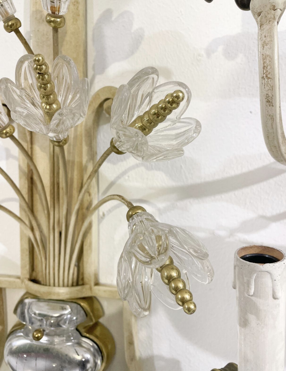 Pair Of Silver Wrought Iron And Glass Wall Lights By Banci, Italy, 1940s photo furniture