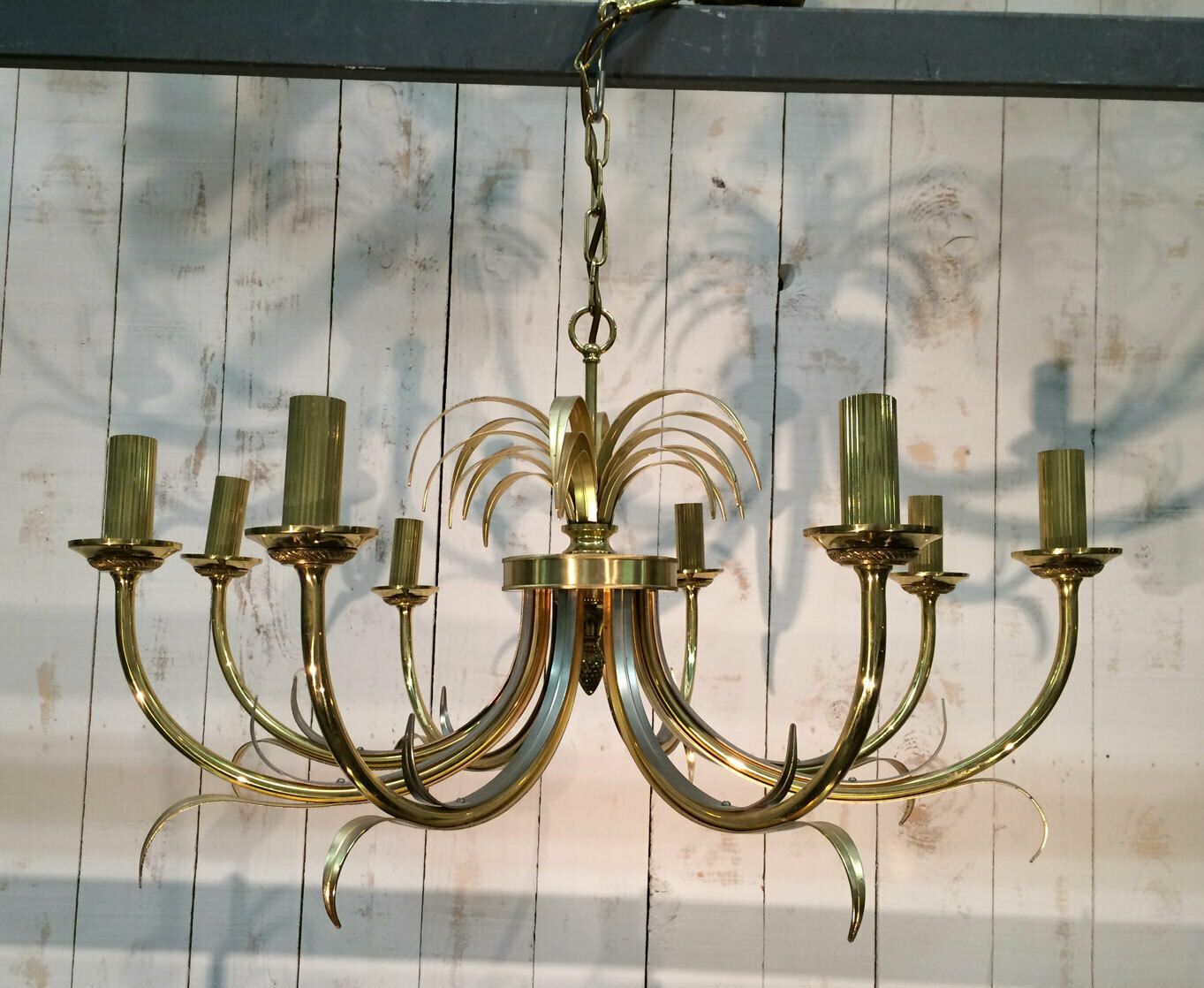 photo vintage Pineapple Chandelier In Brushed Metal And Gold Metal In The Taste Of Maison Charles