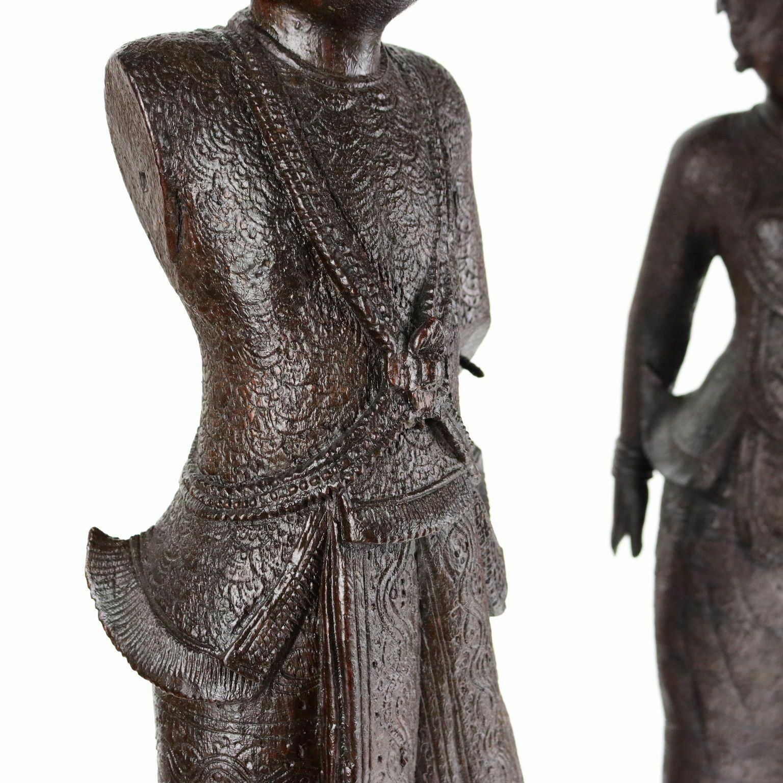 Pair Of Antique Figurines Solid Wood Burma Early XX Century photo Art