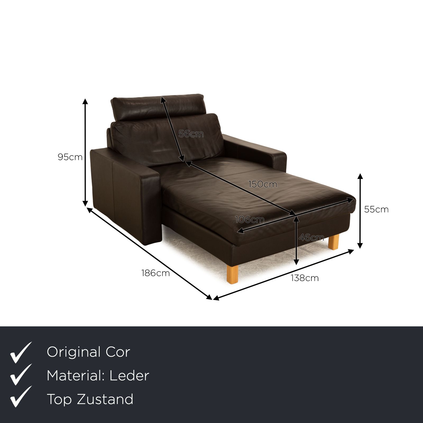 Cor Conseta Leather Lounger Dark Brown photo furniture