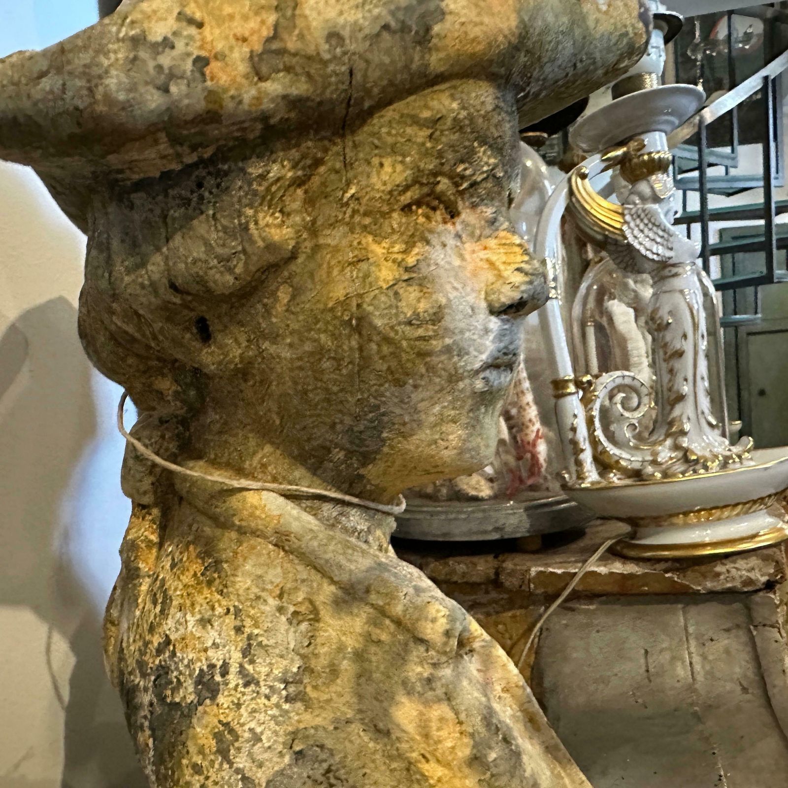 A 1900s Art Nouveau Patinated Wood Italian Bust Of A Young Boy photo furniture