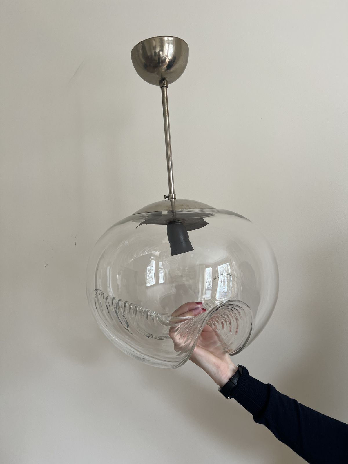 Transparent Glass Pendant Wave Lamp By Koch & Lowy For Peill And Putzler, 1960s photo furniture